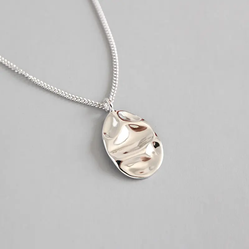 Высокое качество S925 стерлингового серебра нерегулярные с вогнутой поверхностью круглый кулон ожерелья Стерлинговое Серебро геометрической формы ожерелье для женщин