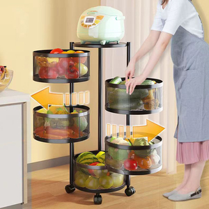 Cestino Rotante a 5 Ripiani per Organizzazione Domestica, Scaffale in <span class=keywords><strong>Metallo</strong></span> per Cucina, Frutta, Verdura e <span class=keywords><strong>Spezie</strong></span> - Product Image 1