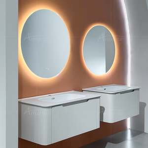 Meubles de salle de bain suspendus au mur de style villa moderne, <span class=keywords><strong>lavabo</strong></span> en céramique simple, <span class=keywords><strong>meuble</strong></span>-<span class=keywords><strong>lavabo</strong></span> en PVC de 18 mm avec miroir à LED - Product Image 2