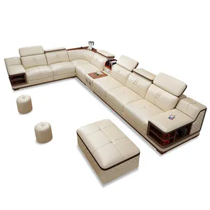 Grande casa inteligente estilo americano, antiguidade, sofá combinação, sala de estar, clássico, verdadeiro sofá de couro genuíno