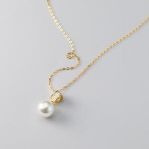 Collier en argent pur S925 avec bague simple en diamant carré, collier en perles synthétiques, produit haut de gamme Y01061, catégorie de produits - Product Image 5