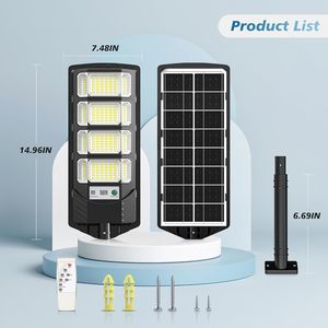 Lámpara de panel solar Ip65 impermeable para exteriores negra 50W 100W 150W 200W 250W 300W Control de sensor Luz de calle LED solar integrada - Product Image 4