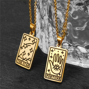 Yüksek kalite titanyum çelik altın kolye kolye <span class=keywords><strong>Tarot</strong></span> kartı kolye Vintage kare <span class=keywords><strong>Tarot</strong></span> kolye kolye kadın erkek kızlar için - Product Image 5