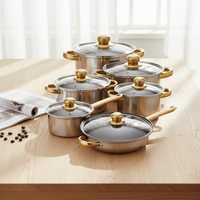 Nouvelle conception, ensemble de 12 casseroles en acier inoxydable antiadhésif, avec couvercles en verre, compatibles gaz et induction, style Zen asiatique
