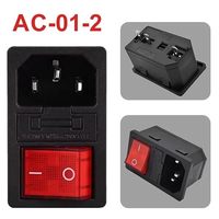 Prise d'alimentation CA à 3 broches AC-01-2 LEC320 C14, interrupteur à bascule à action momentanée à montage sur panneau avec LED rouge, 5 pièces