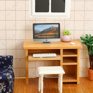 Mode 1:12 maison de poupée Mini meubles modèle bricolage jouet Style bureau scène avec ordinateur en plastique bureau costume souris et clavier - Product Image 2
