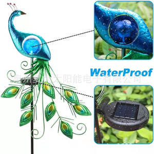 Lámpara Solar de Jardín con Forma de Pavo Real, Bola de Cristal Azul, LED, Decoración para Exteriores, Resistente al Agua, Independiente - Product Image 5