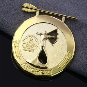 Fabrikant Goedkope Custom Elektro Geplateerde Gouden Sport Zink Legering Spuitgieten Boogschieten Hekwerk Medaille