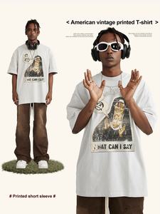 Caliente OEM logotipo personalizado de los hombres de alta calidad 270 gramos de algodón Vintage camisetas Casual suelta calle personalizada Camisetas cuello redondo de manga corta - Product Image 5