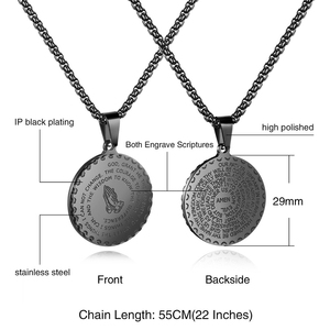 BINSHUO collares de oración de acero inoxidable joyería religiosa moneda verso de la <span class=keywords><strong>Biblia</strong></span> letra oración del Señor mano colgante collar para hombres - Product Image 6