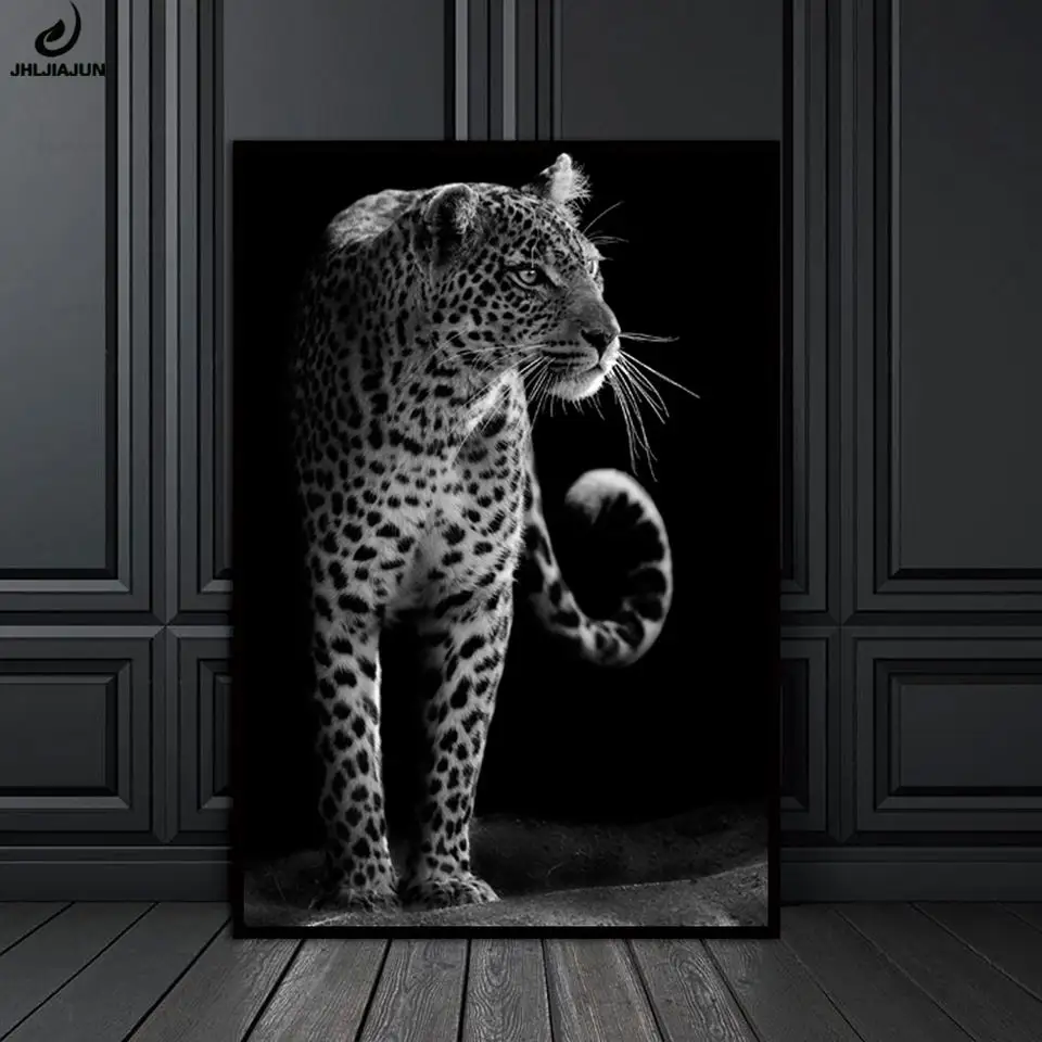 Black Leopard Picture Animal Stretched Canvas Art For Bedroom Decoration