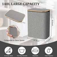 Panier à linge sale pliable JQ 140L en bambou avec sac amovible et couvercle Waschekorb