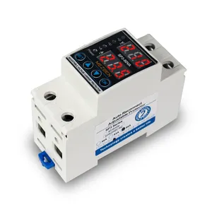 Household Din Rail AC 220V 230V 40A 63A 80A Adjustable Digital Dual Display Over And Under Voltage Protector