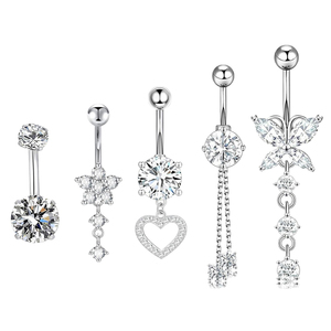 Piercing de nombril CRYSPURE en acier inoxydable 14G plaqué or 18 carats avec pendentif papillon en zircon et cœur, chaîne de nombril, vente en gros - Product Image 5