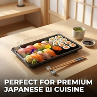 Boîte à sushi jetable écologique en plastique noir avec couvercle transparent en PET, barquette d'emballage alimentaire de qualité pour restaurant