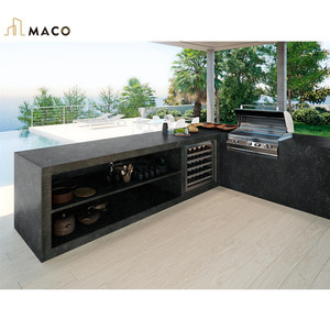 Bancone da Bar Moderno Prefabbricato con Effetto Cascata, Autoportante, in Quarzo Calacatta, Granito e Marmo, <span class=keywords><strong>per</strong></span> <span class=keywords><strong>Cucine</strong></span> Esterne e Isole Cucina - Product Image 1