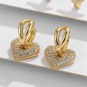Boucles d'oreilles pendantes en forme de cœur CANNER 5A en zircon, plaquées or 18 carats, en laiton, boucles d'oreilles en forme de cœur tendance, bijoux de luxe, cadeaux pour femmes - Product Image 1