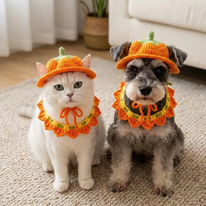 Chapeau en crochet citrouille pour chien et chat, accessoire de collier floral pour costume d'Halloween pour petits animaux, motif personnalisable - Product Image 5