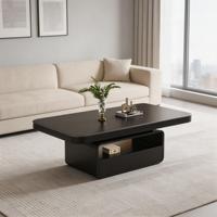 Table basse noire minimaliste avec compartiment de rangement, table d'appoint rectangulaire moderne pour salon ou villa