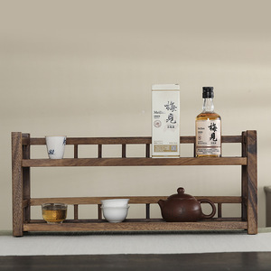Étagère de rangement à deux niveaux en bois de noyer pour organiser le service à thé, accessoire pour la cérémonie du thé Kung Fu - Product Image 3