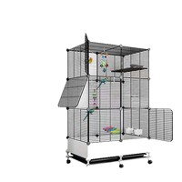Grande cage à oiseaux en fer extra-large, style villa, à trois niveaux, avec protection anti-évasion et anti-éclaboussures, forme carrée, pour perroquets