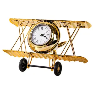 Ornamen meja kreatif gaya Retro, jam pesawat OrnamentIron Model pesawat antik Glider Biplane