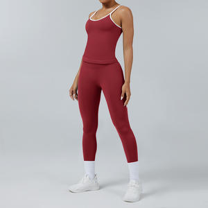 Kadın Yüksek Bel Nefes Alabilen Hafif Hızlı Kuruyan Spor Sütyeni Takımı Antrenman Taytı Dikişsiz Spor Salonu Yoga Renk Bloklu Spor Giyim 2 Parça - Product Image 2