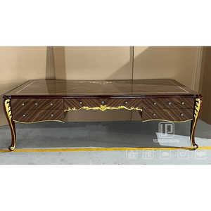 Nouveaux produits - Table de bureau avec cadre doré et tiroirs - Table basse rectangulaire en bois brun pour salon - Product Image 1
