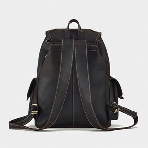 Sac à dos pour homme de grande capacité, style rétro, pour les loisirs et les voyages, sac à dos à cordon, sac à dos en cuir vintage pour homme - Product Image 4