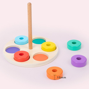 Juguete de Madera con Anillos de Colores, Torre Arcoíris, Juego Educativo de Combinación de Colores, Juguetes Educativos para Bebés, Venta al Por Mayor - Product Image 3