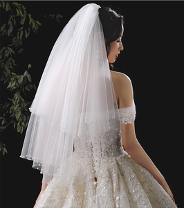 Feishiluo Deux Couches Visage <span class=keywords><strong>Voile</strong></span> Bling Glitter Tulle Voiles De Mariage Courts Bord Perle Blanc/Ivoire Voiles De <span class=keywords><strong>Mariée</strong></span> Avec Peigne - Product Image 5