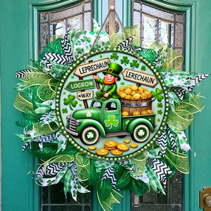 Spot St. Patrick's Day party decorations, shamrocks, four-leaf clovers, Irish holiday wooden gnome door <b>hangers</b>. - Product Image 2