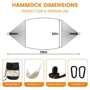 Heavy Duty 2-Person <b>Hammock</b>, Breathable Cotton Fabric <b>Hammock</b> with Wear-Resistant Knots, Portable for Travel - Product Image 3