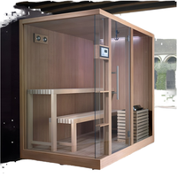 Sauna familial intérieur moderne pour 4 personnes avec panneau de commande de douche à vapeur personnelle en bois massif de cèdre rouge et pin Accessoires