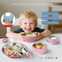 Ensemble de vaisselle pour enfants en acier inoxydable et silicone, assiette, bol, fourchette, cuillère, bavoir, accessoires de repas pour bébé