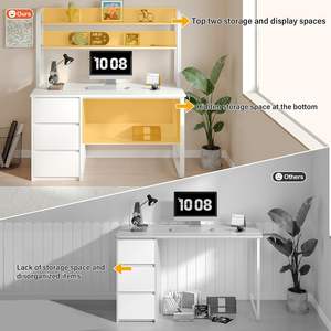 โต๊ะคอมพิวเตอร์สีขาวขนาด60นิ้วปรับได้พร้อมลิ้นชัก3อันคอกเปิดประทุนสำหรับห้องนอนขนาดเล็กพื้นที่อ่านหนังสือสำหรับโฮมออฟฟิศ - Product Image 6