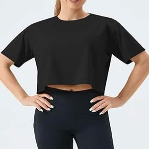 T-shirt court pour femme, uni, à manches courtes, décontracté, tendance, pour les activités quotidiennes, personnalisable, couleur unie - Product Image 1