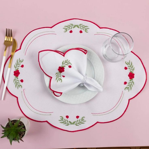 Napperon et serviette en coton rond blanc avec bordure brodée-Napperon en coton brodé décor <span class=keywords><strong>de</strong></span> table élégant | Couleurs personnalisées - Product Image 4