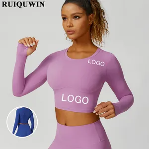 RUIQUWIN Factory Custom Wholesale Seamless Girls Workout Leggings For Women Long Sleeve Crop Top Gym Fitness Yoga Set