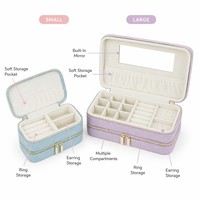 Étui de voyage pour bijoux en gros avec miroir, compartiments pour bagues et broches, intérieur en velours, fermeture éclair, boîte cadeau portable