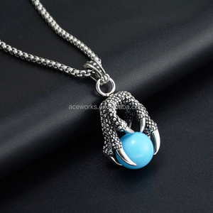 Retro Stainless Steel Dragon Claw Urn Necklace for Ashes | Gothic <b>Memorial</b> Cremation Jewelry Keepsake Pendant with Colorful Orb - Product Image 6