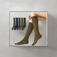SN Promotion Chaussettes montantes en coton Lurex tricoté respirant, à paillettes métalliques, pour fêtes, mode quotidienne et occasions festives