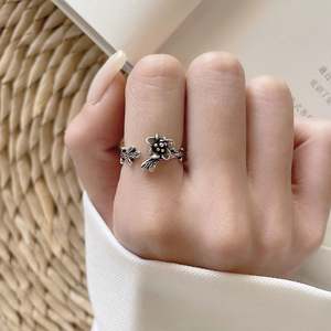 Vente en gros d'anneaux en argent sterling 925, style rétro, creux, à motifs moirés, bijoux cadeaux, non décolorant, ouverture réglable, anneau de doigt - Product Image 4