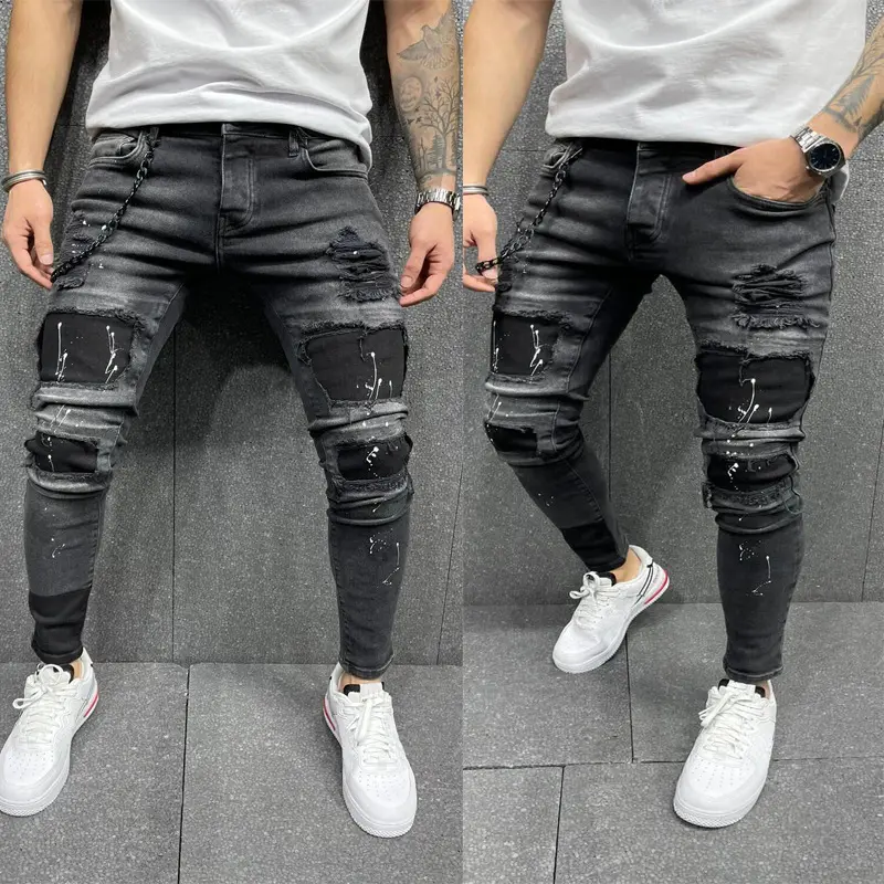 2023 OEM Preço Atacado Últimas Private Label Homens Calças Jeans Homme Patchwork Jeans