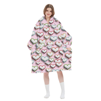 Sweat-shirt à capuche personnalisé à motif de cœur 3D Taille unique Couverture à capuche Sherpa portable surdimensionnée pour adultes