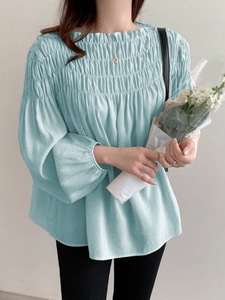 <span class=keywords><strong>Camicetta</strong></span> Estiva da Donna con Collo <span class=keywords><strong>a</strong></span> <span class=keywords><strong>Barca</strong></span> e Volant, Tinta Unita con Maniche <span class=keywords><strong>a</strong></span> Palloncino - Product Image 1