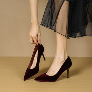 6681N Zapatos de Tacón Alto con Punta en Pico y Tacón de Aguja de Terciopelo Sólido, Zapatos de Oficina Cómodos y Fáciles de Poner, para Todas las Temporadas, Moda Femenina - Product Image 3
