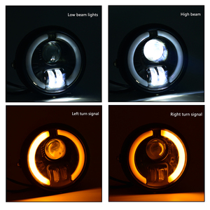 Phare LED rétro de 6 pouces pour moto Harley, avec clignotant ambre, phare avant rond universel noir - Product Image 4