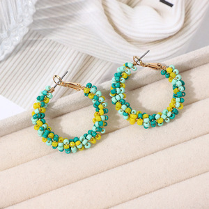 SDELL Novedad: Pendientes de Aro de Alambre con Cristales Estilo Bohemia Chic, con Pequeñas Cuentas de Vidrio en Forma de Arroz, Geométricos y Modernos - Product Image 6