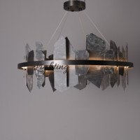 Lustres vintage en pierre d'ardoise noire du milieu du siècle avec bande LED pour bar